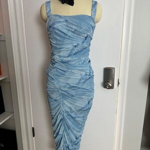 Good American Ruched Midi Dress sz 3 Large Patchwork